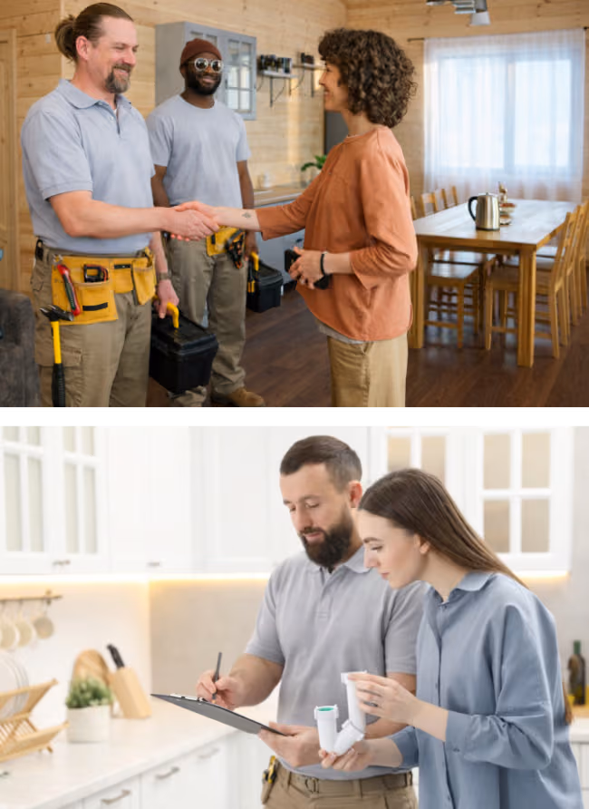 Drain engineer shaking hands with satisfied customer